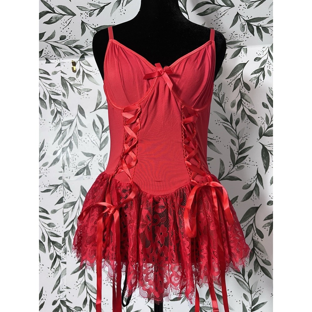 Red Lace-up Corset Babydoll Lingerie Sz M NWT Wedding Gift Bridal Shower